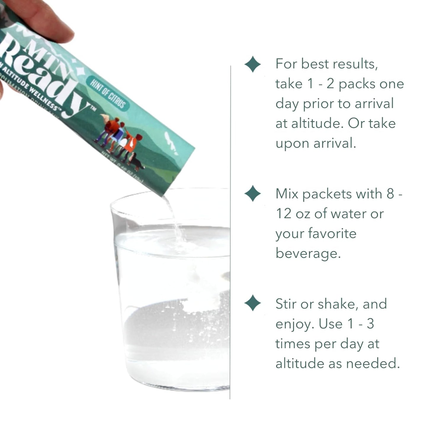 MTN Ready Acclimation Drink Mix | Altitude Sickness Relief, Balanced Energy Boost, Athlete Recovery, Ski & Mountain Trip Hydration, Non-GMO - Single Pack
