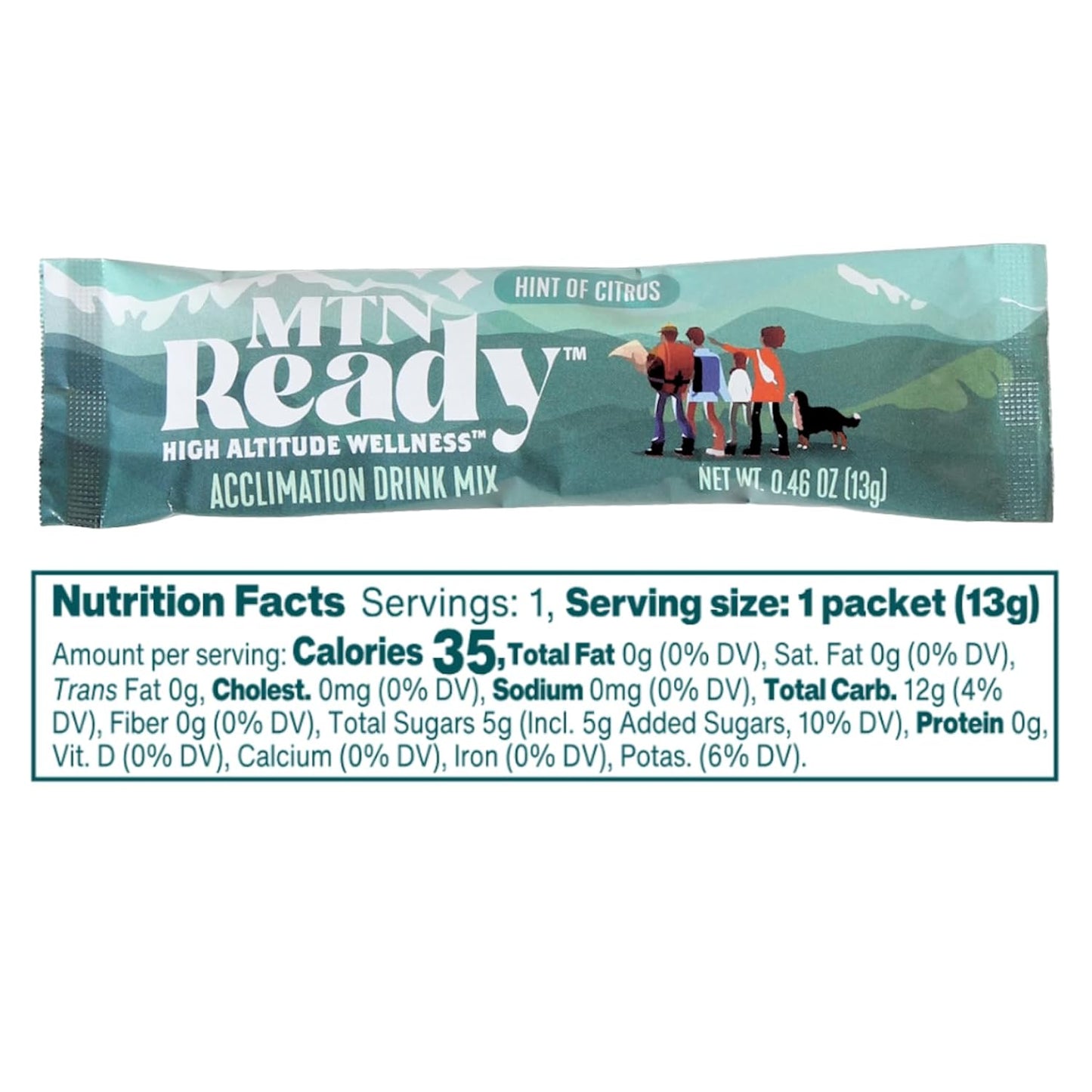 MTN Ready Acclimation Drink Mix | Altitude Sickness Relief, Balanced Energy Boost, Athlete Recovery, Ski & Mountain Trip Hydration, Non-GMO - Single Pack