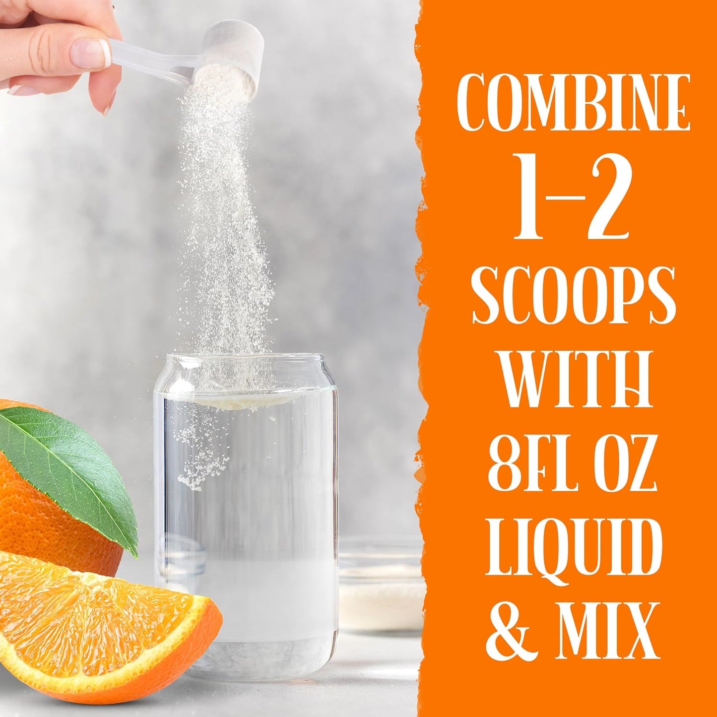 Multi Collagen Protein Powder with Hyaluronic Acid for Hair Skin Nails Joint Support - 20g per Serving, 13oz - Complex Vitamin C - Orange Flavor