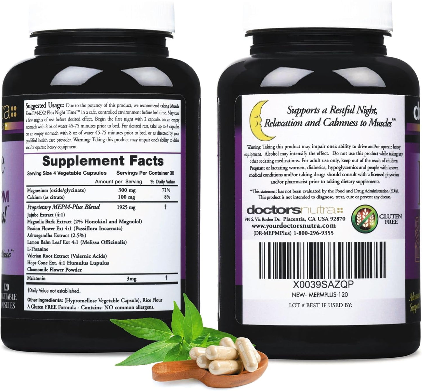Muscle Ezze PM Plus Supplement with Magnesium Glycinate - 3,000mg Relaxant - Gluten Free - 120 Capsules by Doctors Nutra