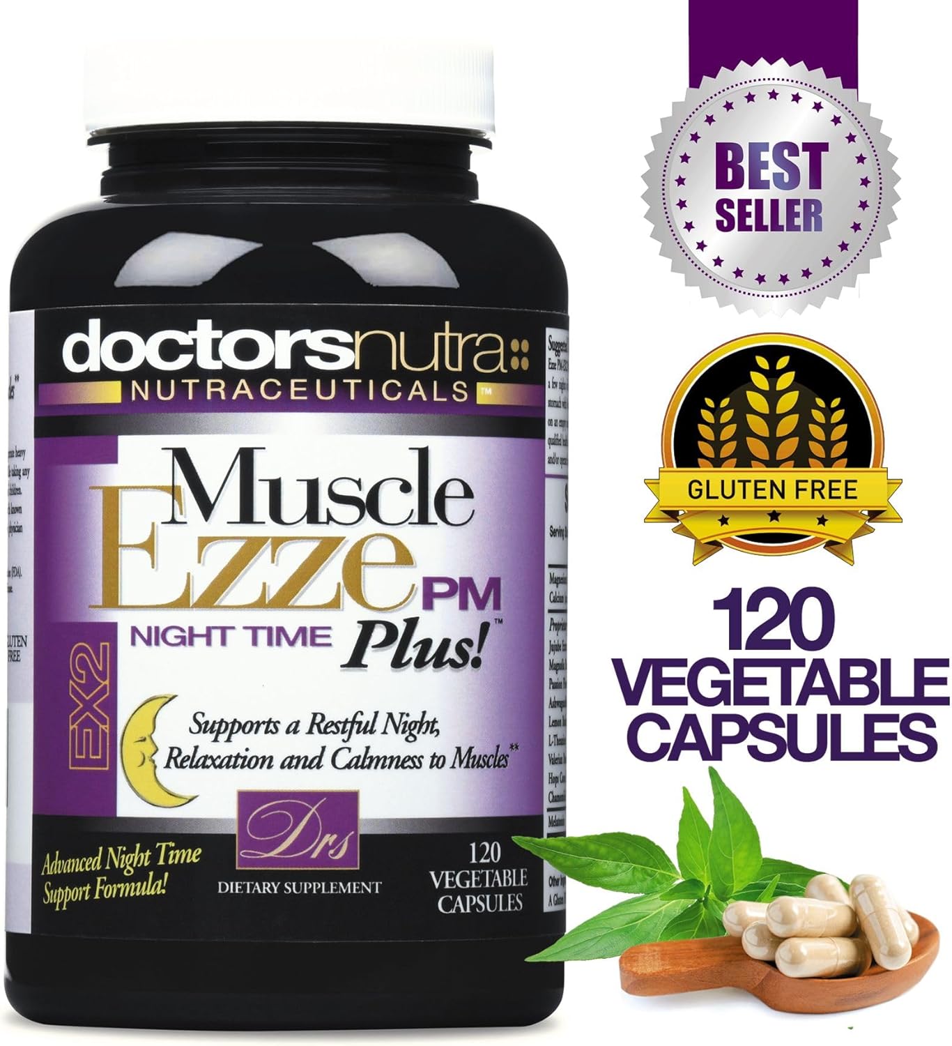 Muscle Ezze PM Plus Supplement with Magnesium Glycinate - 3,000mg Relaxant - Gluten Free - 120 Capsules by Doctors Nutra