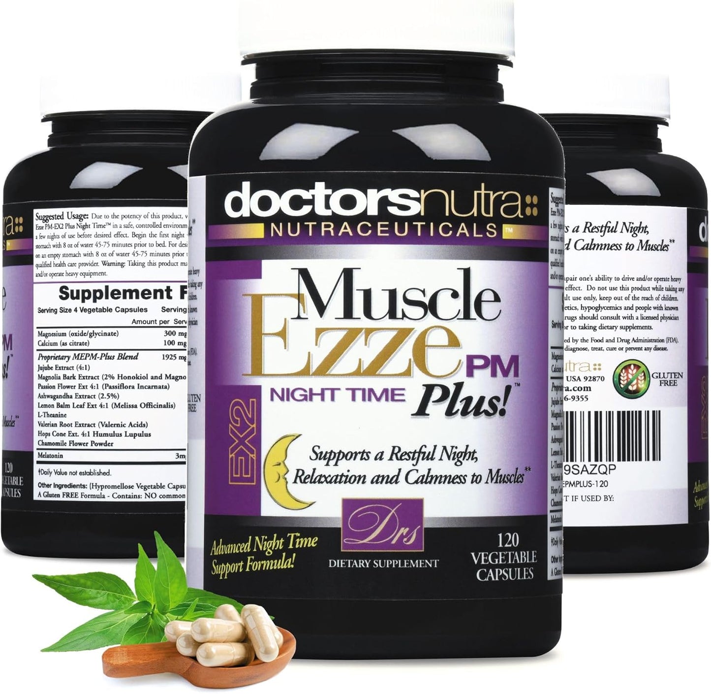 Muscle Ezze PM Plus Supplement with Magnesium Glycinate - 3,000mg Relaxant - Gluten Free - 120 Capsules by Doctors Nutra