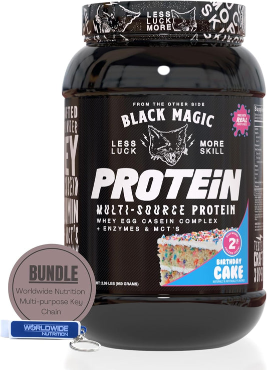 Muscle Mass Gaining Nutrition Bundle with Birthday Cake Flavor Protein Powder - 2 LB & Key Chain