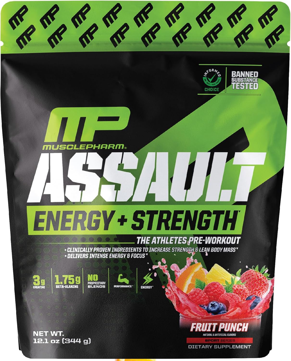 Muscle Pharm Combat Chocolate Protein 4lb & Assualt Fruit Punch Preworkout Bundle
