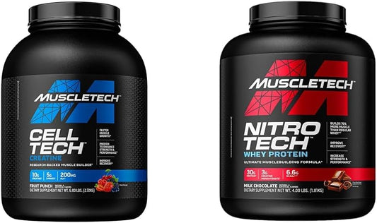 MuscleTech Cell-Tech Creatine & Nitro-Tech Protein Powder Combo - Milk Chocolate, 4lb (40 Servings)
