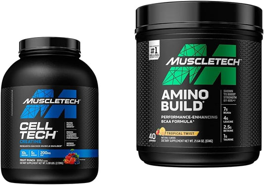 MuscleTech Cell-Tech Creatine Powder: Post-Workout Recovery Drink with BCAAs & Electrolytes - Amino Build Formula, 7g BCAAs & Electrolytes