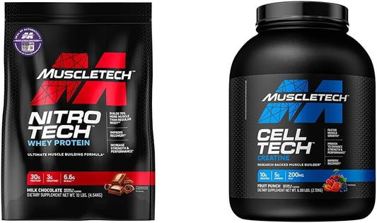 MuscleTech Nitro-Tech Whey Protein Isolate and Peptides with Cell-Tech Creatine Powder