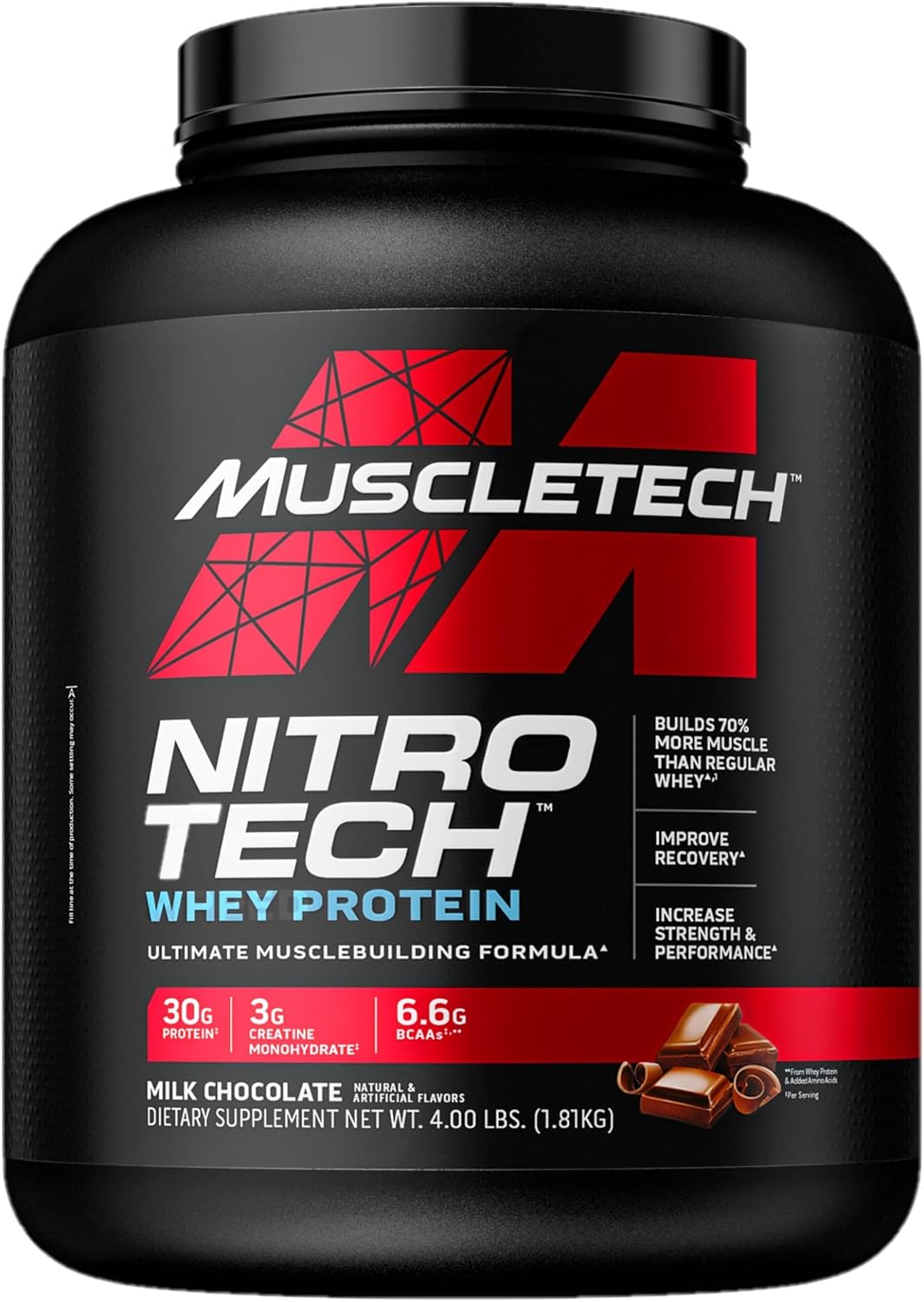 Muscletech Nitro-Tech Whey Protein Isolate & Peptides with Clear Muscle Post Workout Recovery - Muscle Builder for Men & Women