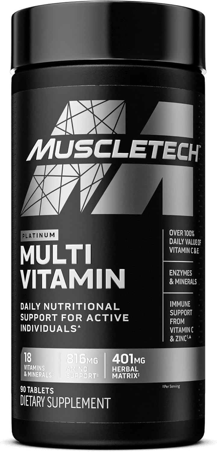 Muscletech Nitro-Tech Whey Protein Powder & Multivitamin Combo for Immune Support - Muscle Building Formula with 30g Protein, 3g Creatine, 6.8g BCAAs, and Platinum Multivitamin containing 18 Vitamins & Minerals