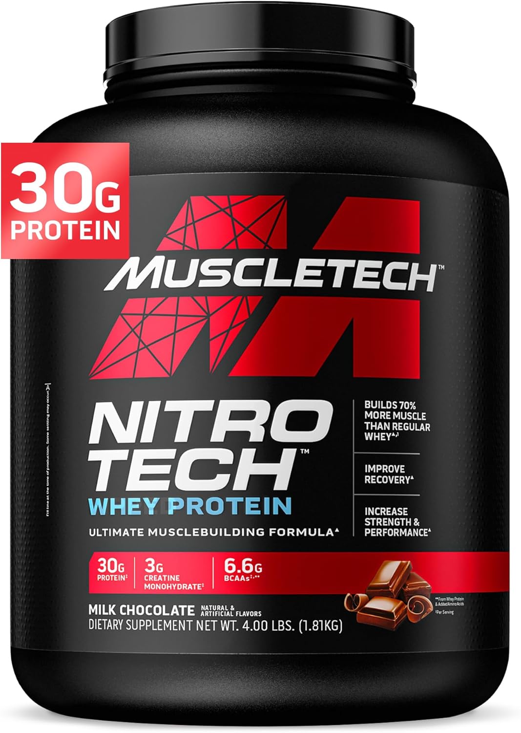 MuscleTech Whey Protein & BCAA Amino Acids Powder Formula with Whey Isolate, Peptides, BCAAs & Electrolytes - 4lb, 40 Servings