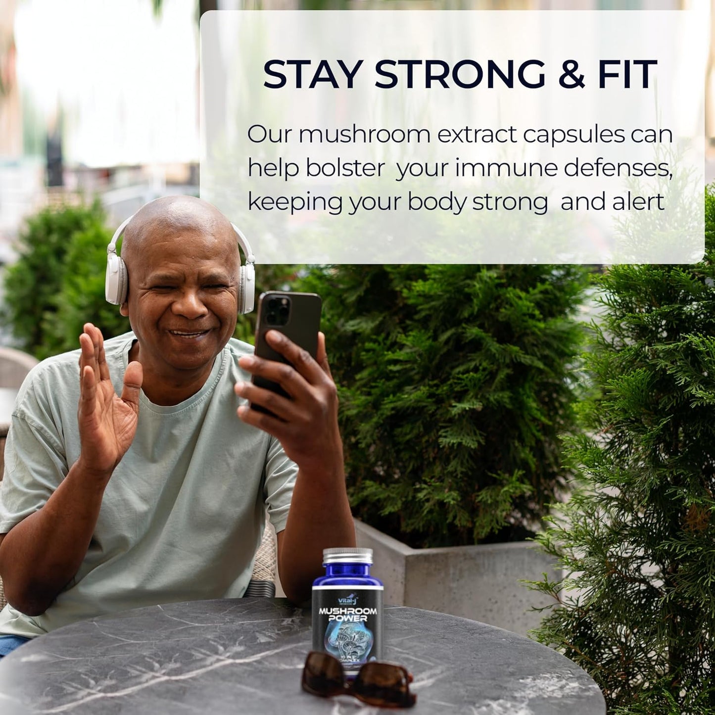 Mushroom Power Complex with Cordyceps, Reishi, Shiitake & Lions Mane - Nootropic Supplement for Gut Health, Focus, Energy - 240 Capsules