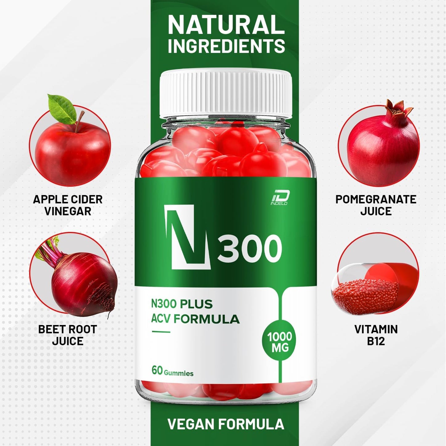N300 Keto ACV Gummies Supplement - Apple Cider Vinegar 1000MG, Vitamin B12 - 2 Pack (120 Gummies)