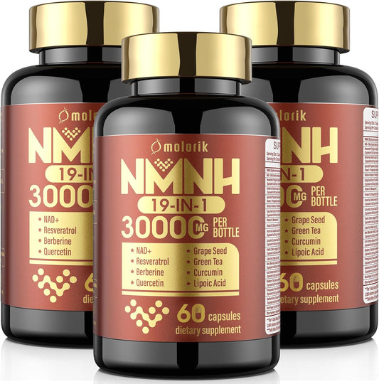 NAD+ Supplement with Resveratrol, Quercetin, Berberine - 1000mg Per Serving - Anti Aging, Energy, Focus - 60 Capsule-3PACK