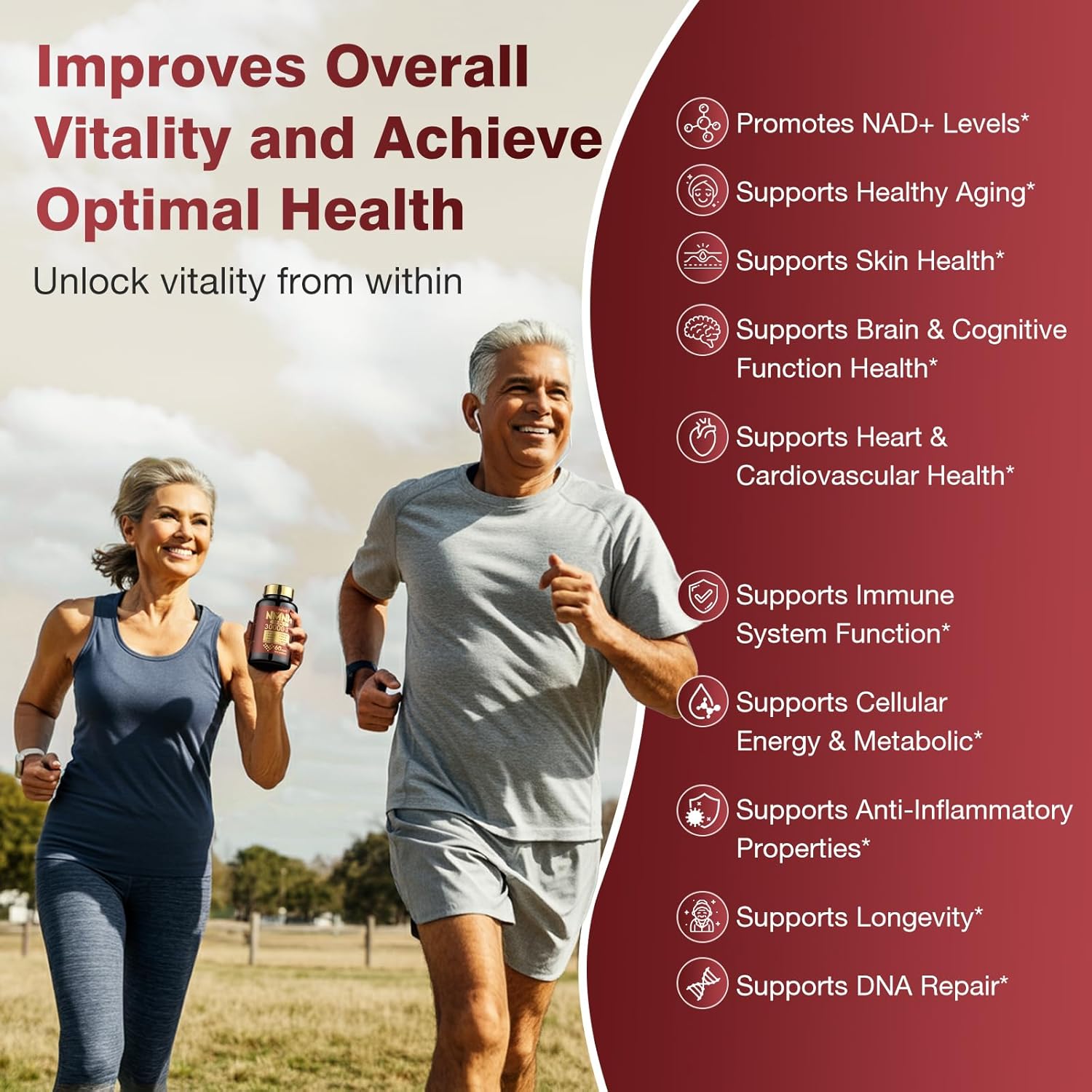 NAD+ Supplement with Resveratrol, Quercetin, Berberine - 1000mg Per Serving - Anti Aging, Energy, Focus - 60 Capsule-3PACK