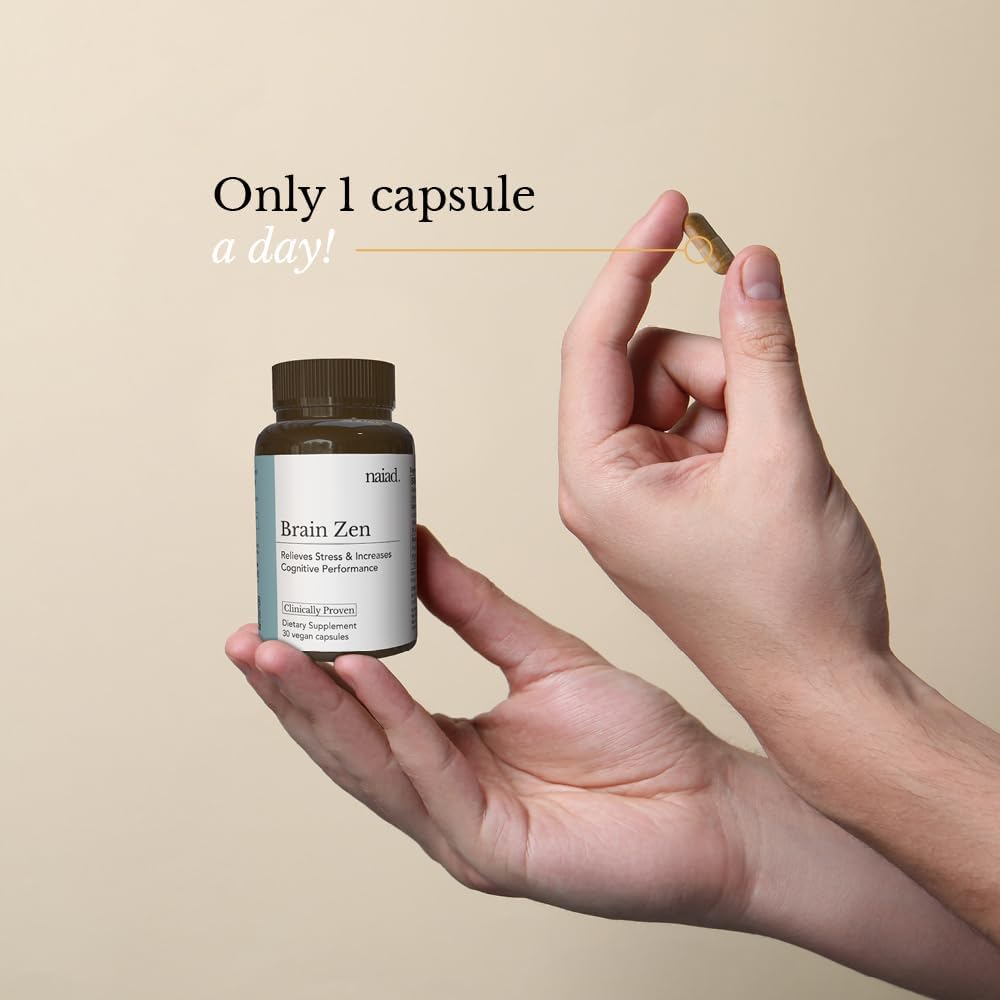 Naiad Brain Zen Stress Relief Supplement for Improved Cognitive Performance - Natural Mood and Calm Mind Support - Non-Drowsy Quick Relief - 30 Count