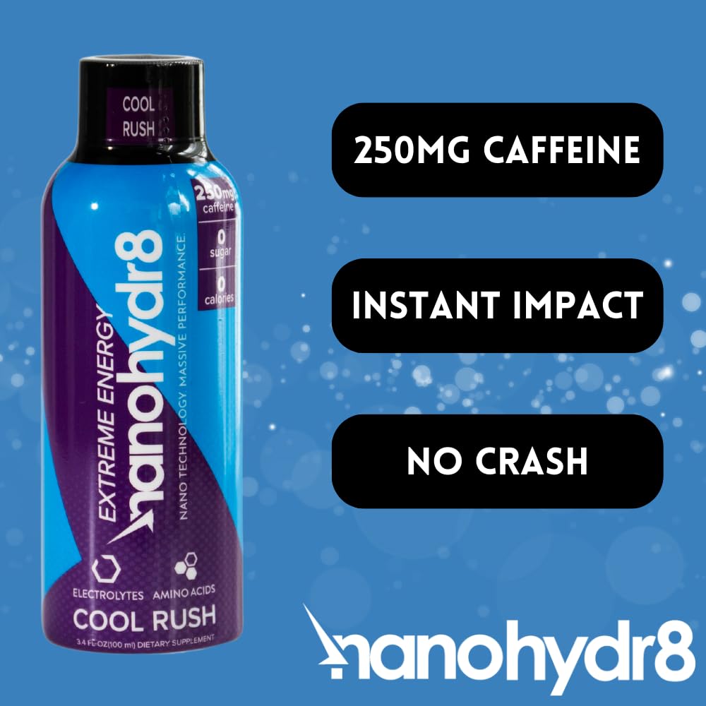 Nanohydr8 Cool Rush Extreme Workout Energy Drink 12 Pack - Fast Hydration & Electrolyte Recovery - 4 oz with Nanotechnology