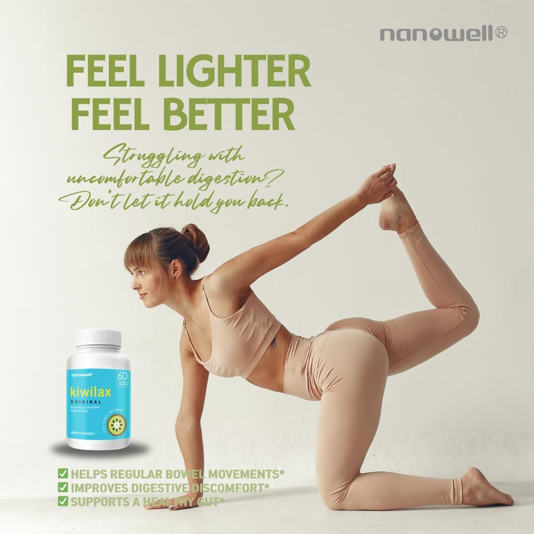 NANOWELL Kiwilax Original Capsules - Promotes Healthy Digestion and Bowel Movements with Magnesium & Kiwi Blend - 60 Day Supply