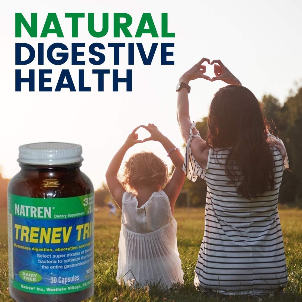 Natren Trenev Trio Probiotic Capsules - 30 Billion CFU Each - Dairy-Free Supplement for Intestinal Health & Digestion - 90 Capsules Total