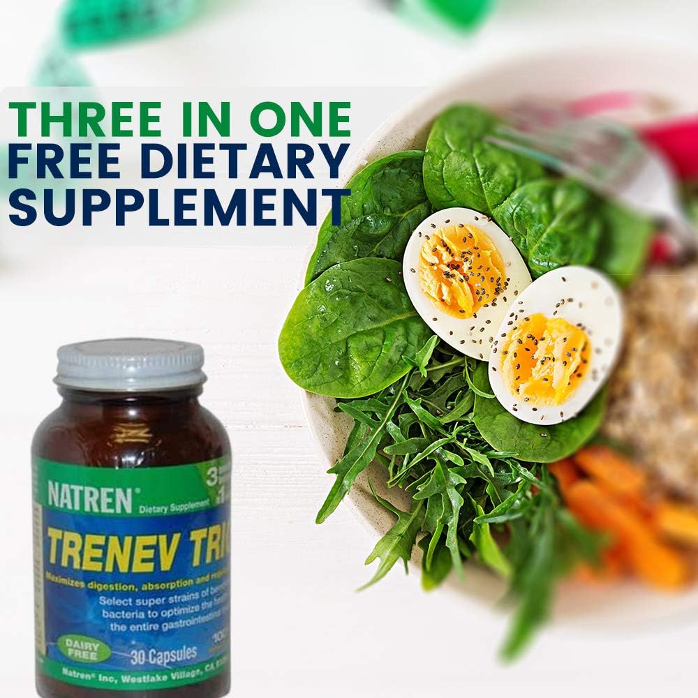Natren Trenev Trio Probiotic Capsules - 30 Billion CFU Each - Dairy-Free Supplement for Intestinal Health & Digestion - 90 Capsules Total