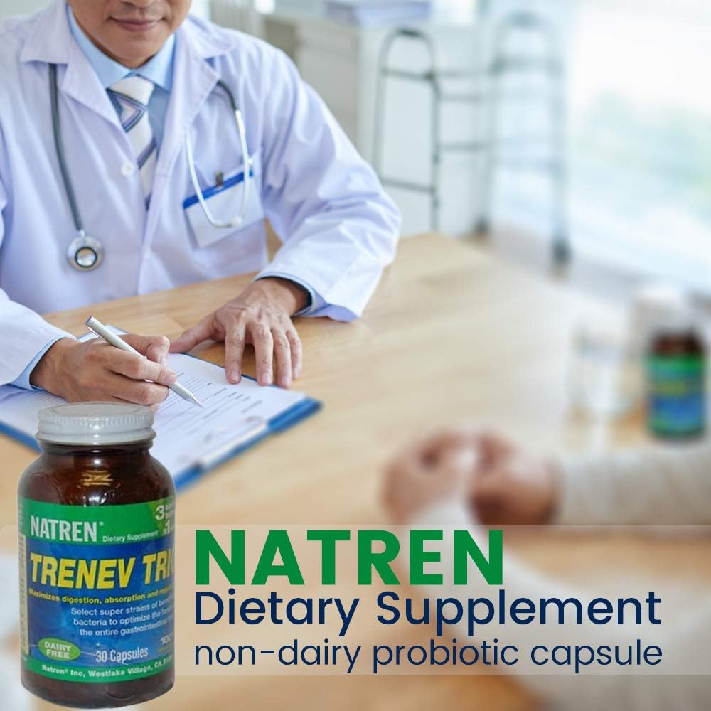 Natren Trenev Trio Probiotic Capsules - 30 Billion CFU Each - Dairy-Free Supplement for Intestinal Health & Digestion - 90 Capsules Total