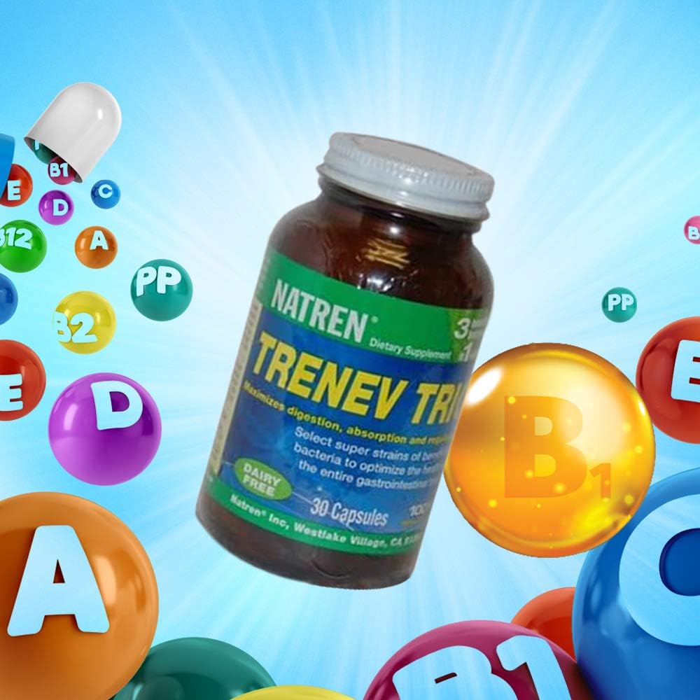 Natren Trenev Trio Probiotic Capsules - 30 Billion CFU Each - Dairy-Free Supplement for Intestinal Health & Digestion - 90 Capsules Total