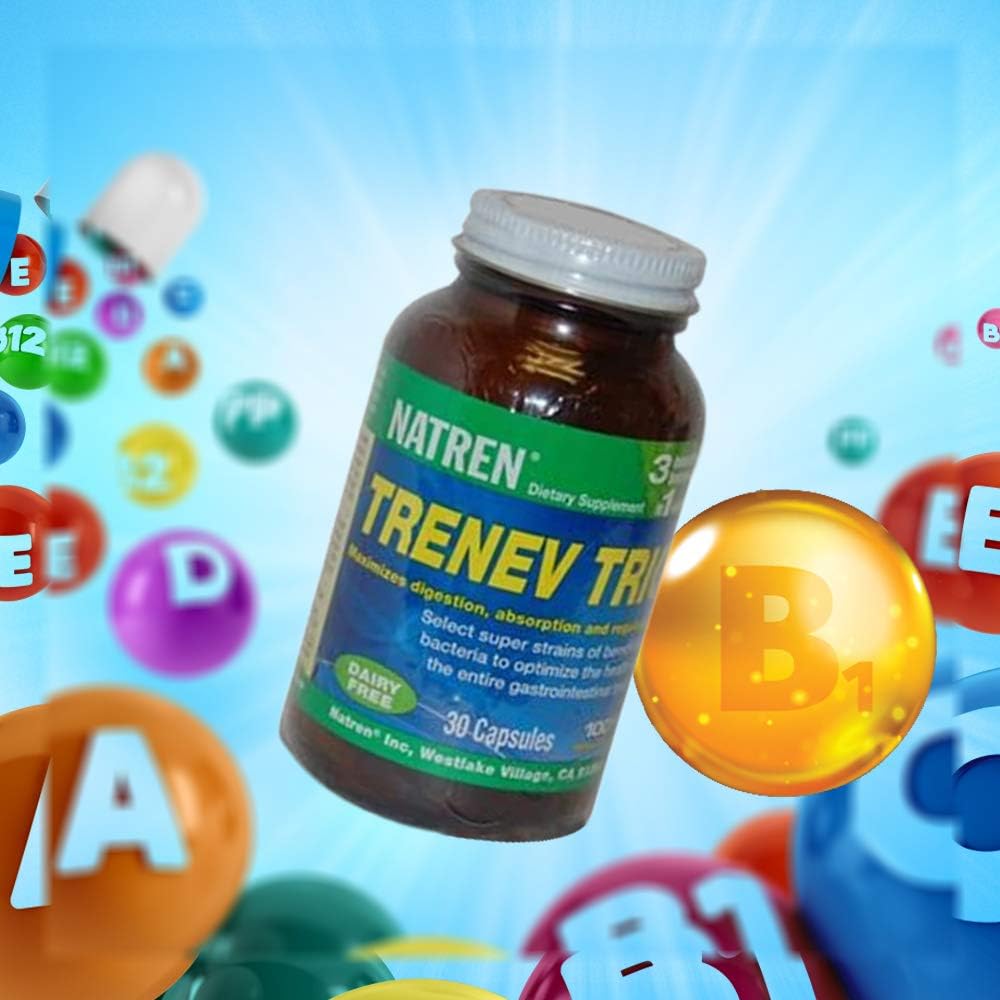 Natren Trenev Trio Probiotic Capsules - 30 Billion CFU Each - Dairy-Free Supplement for Intestinal Health & Digestion - 90 Capsules Total