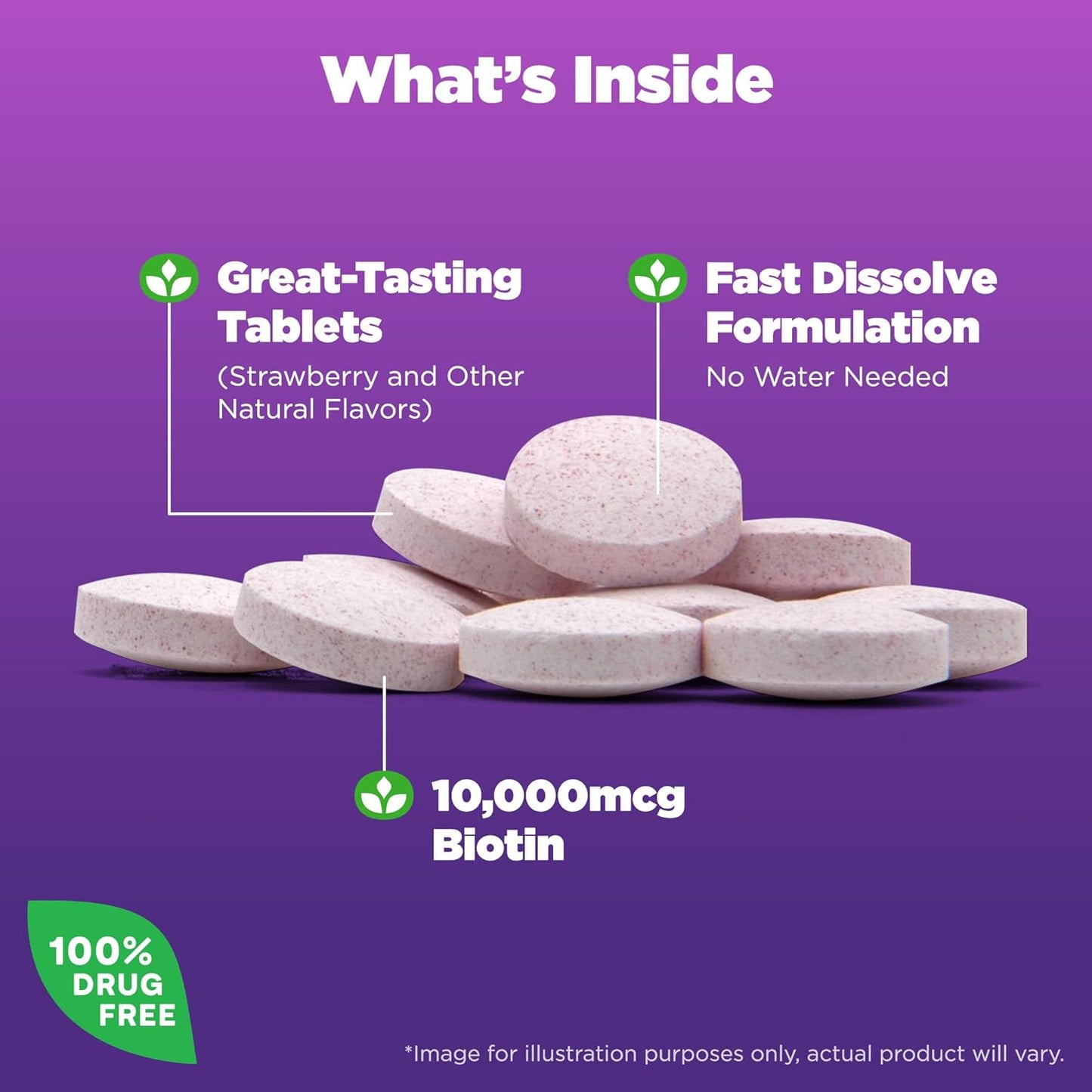 Natrol Beauty Biotin 10000mcg Fast Dissolve Tablets, 180 Day Supply, Strawberry-Flavored, Hair Skin Nails Dietary Supplement
