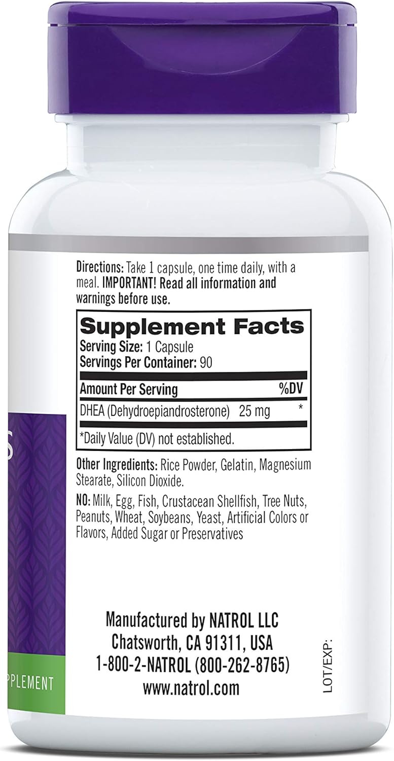 Natrol Mood & Stress DHEA 25mg Capsules - Hormone Balance & Mood Support - 180 Capsules, 180 Day Supply