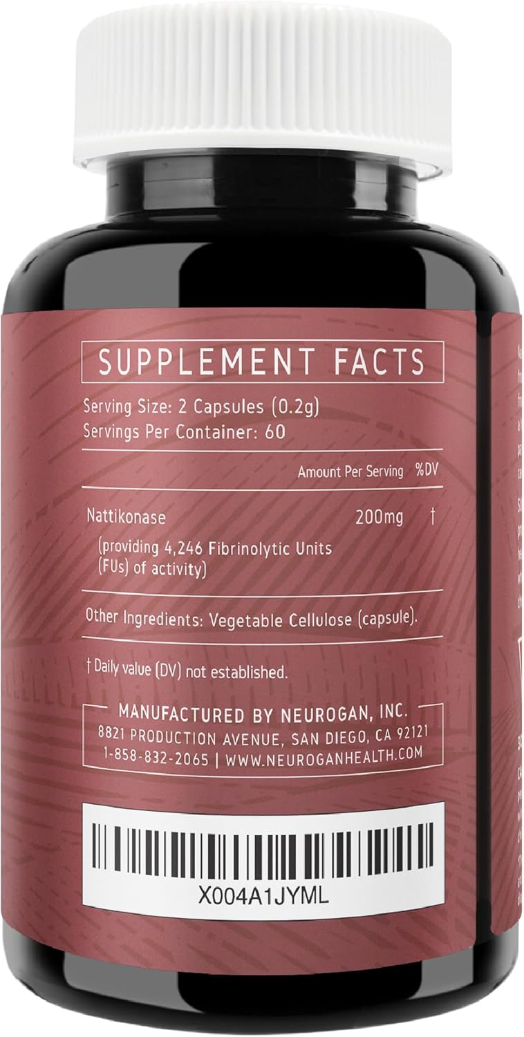 Nattokinase Capsules for Cardiovascular Health | Enzyme for Blood Flow Support | 200mg Per Serving, 12,000mg Total | 120 Capsules