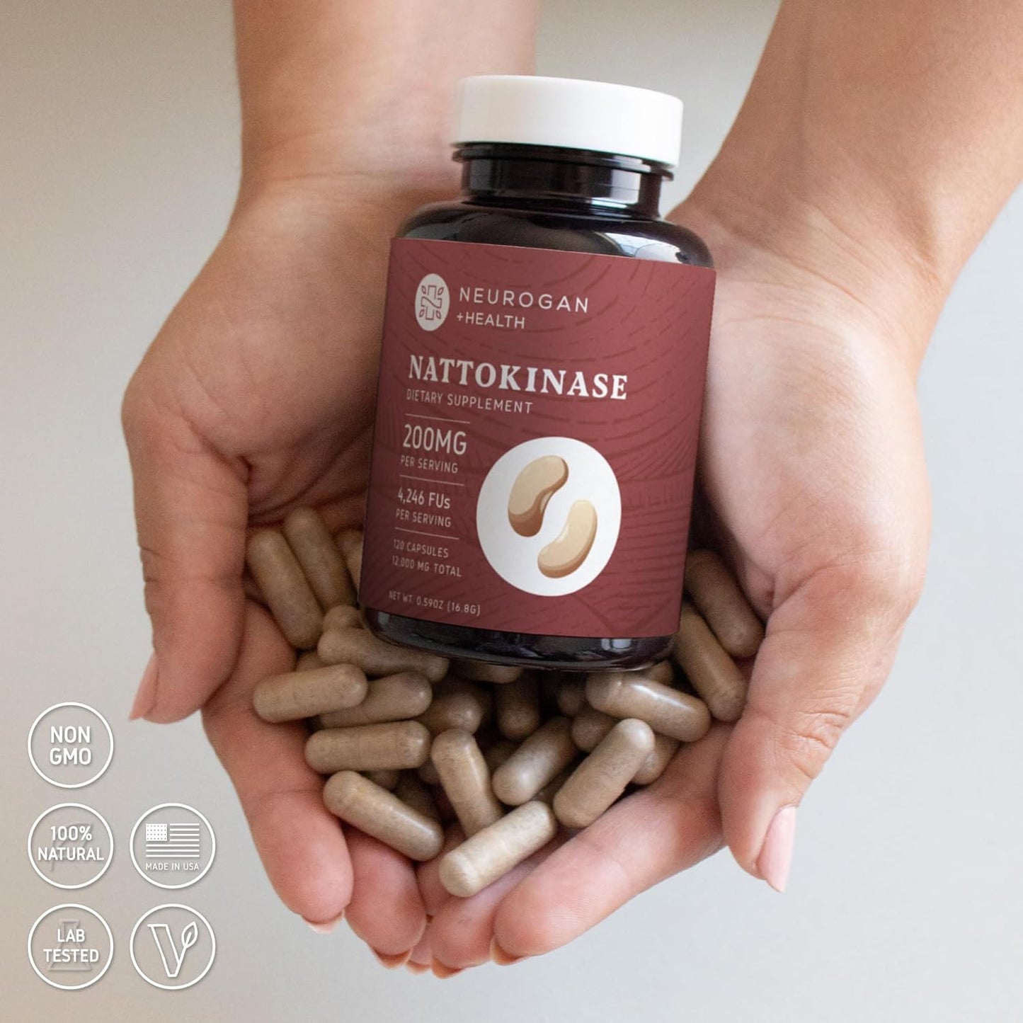 Nattokinase Capsules for Cardiovascular Health | Enzyme for Blood Flow Support | 200mg Per Serving, 12,000mg Total | 120 Capsules