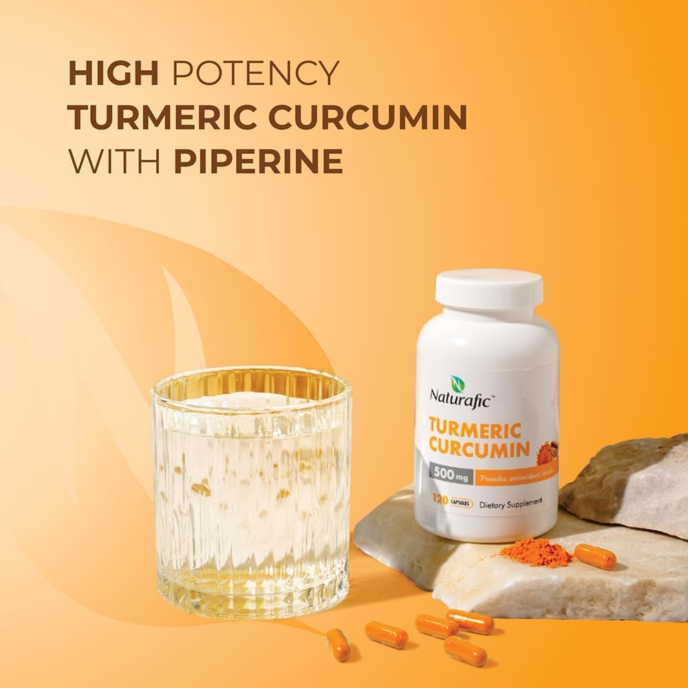Naturafic Turmeric Curcumin Capsules with Piperine - 500mg, 120 Count - Enhanced Absorption, Non-GMO & Gluten-Free