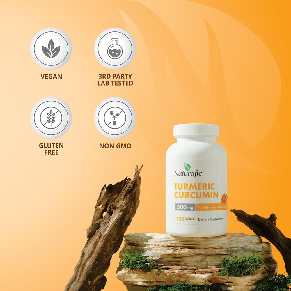 Naturafic Turmeric Curcumin Capsules with Piperine - 500mg, 120 Count - Enhanced Absorption, Non-GMO & Gluten-Free
