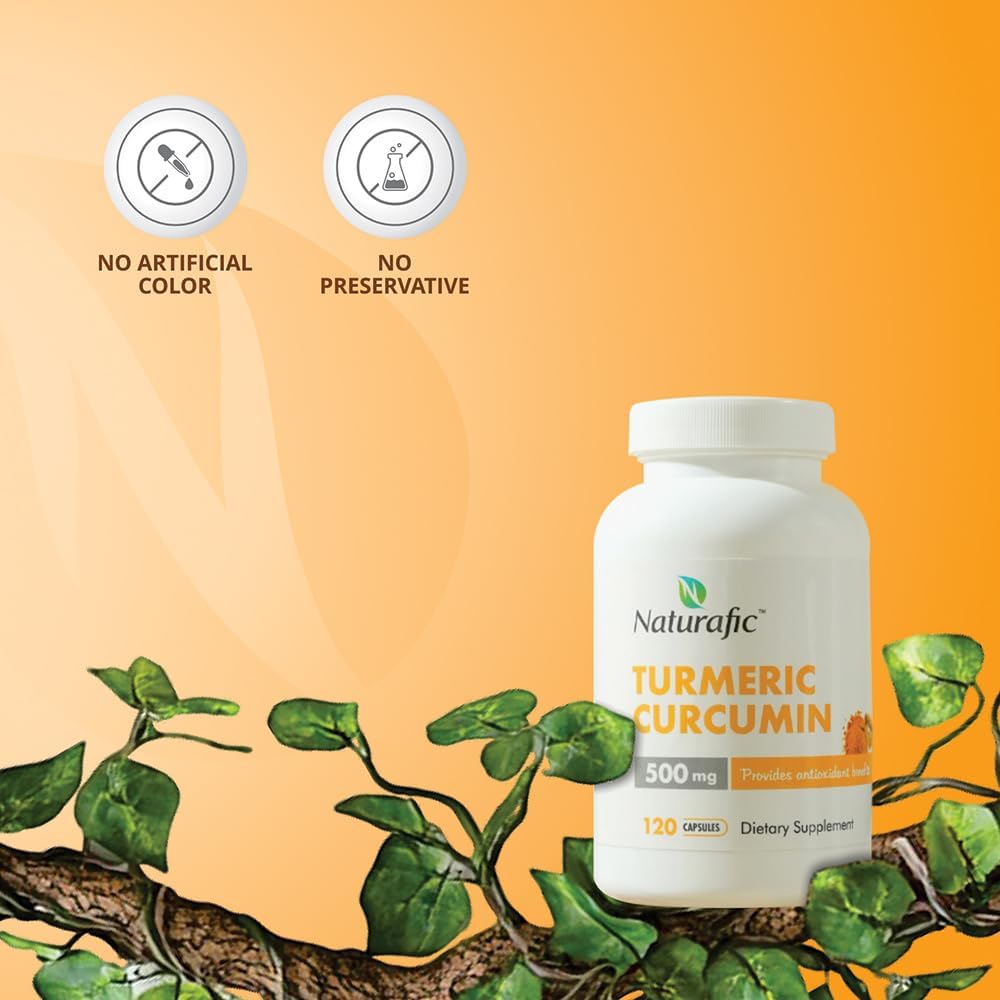 Naturafic Turmeric Curcumin Capsules with Piperine - 500mg, 120 Count - Enhanced Absorption, Non-GMO & Gluten-Free