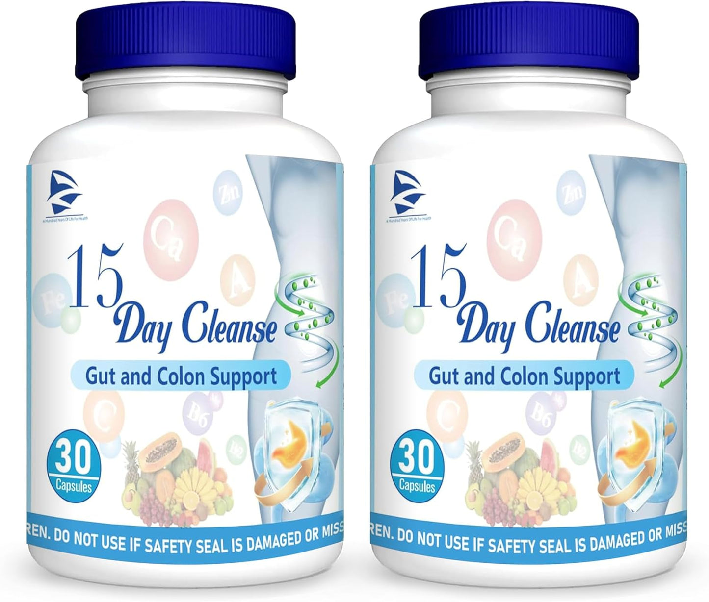 Natural 15-Day Gut Cleanse Capsules for Men and Women, Supports Digestive Health, 30 Capsules x 2 Bottles