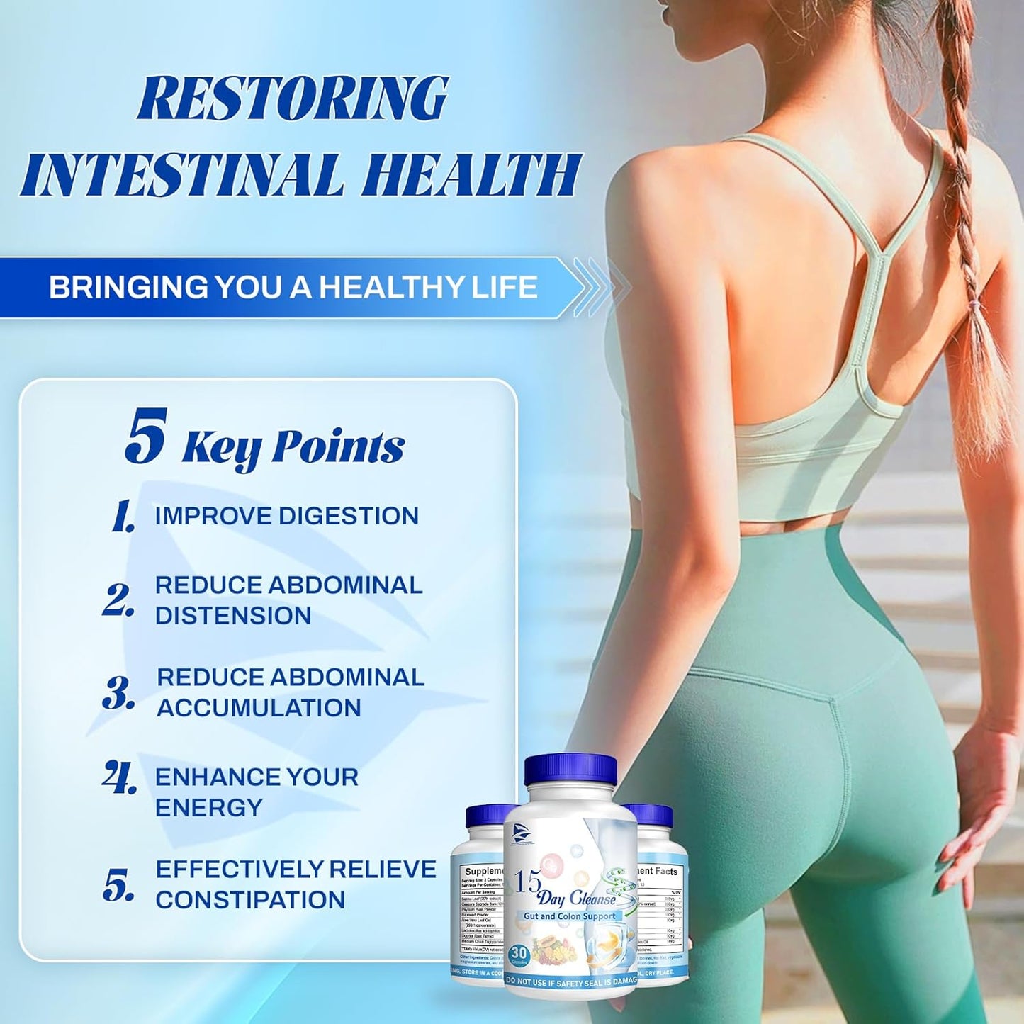 Natural 15-Day Gut Cleanse Capsules for Men and Women, Supports Digestive Health, 30 Capsules x 2 Bottles