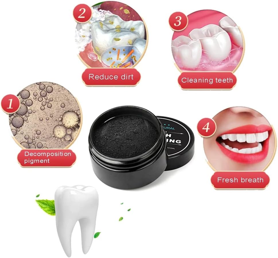 Natural Activated Charcoal Teeth Whitening Powder Set with Bamboo Brush - Gentle Oral Care, No Enamel or Gum Damage