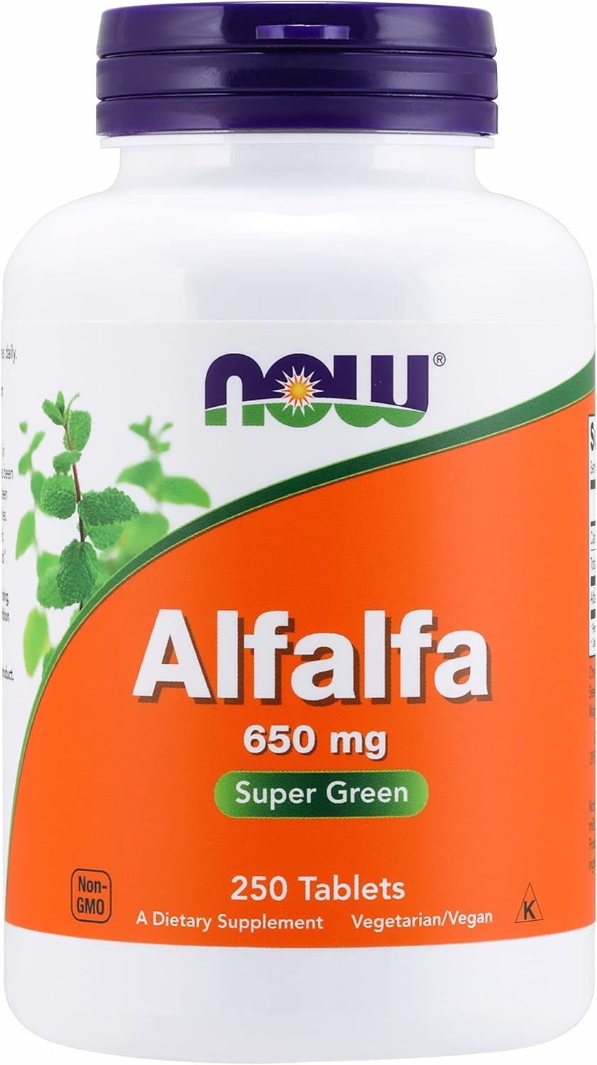 Natural Alfalfa Supplement 10 Grain Tablets - 625 mg, 250 Count by NOW Foods