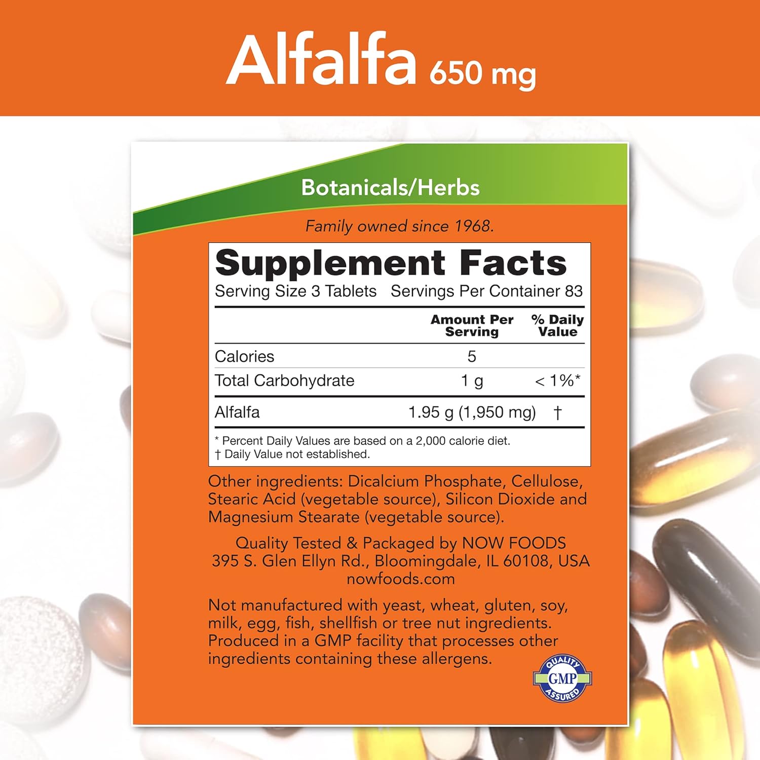Natural Alfalfa Supplement 10 Grain Tablets - 625 mg, 250 Count by NOW Foods