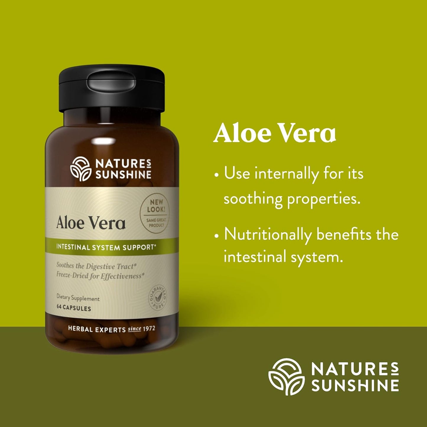 Natural Aloe Vera Freeze Dried Capsules - 64 Count | Supports Digestive Health and Intestinal Nutrient Supply