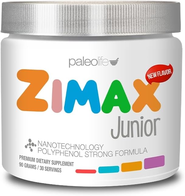 Natural Antioxidant Supplement for Kids 4-16 with Vitamin C, Magnesium, & D3 - Curcumin, Ginger, Minerals - High Absorption Formula - Paleolf ZIMAX Junior
