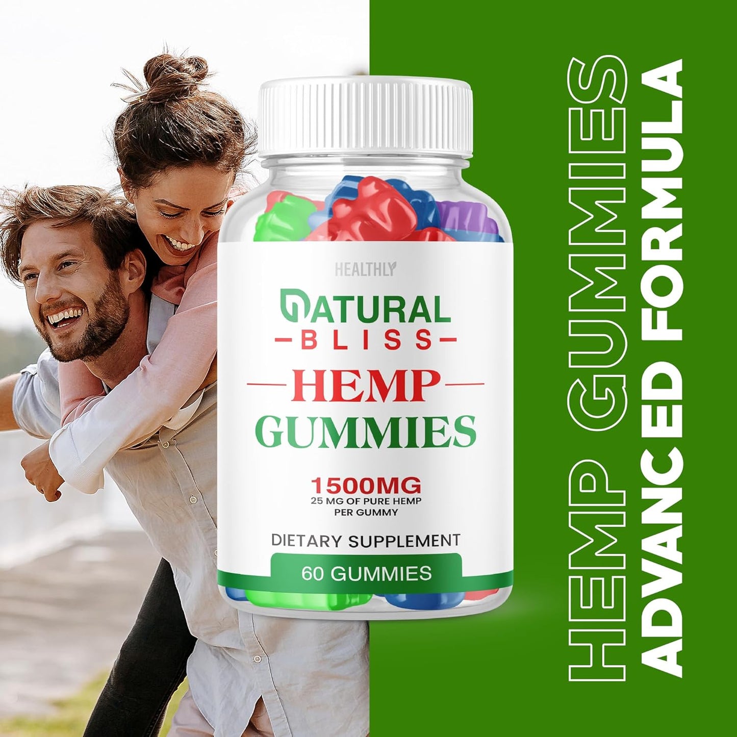 Natural Bliss metabolism booster Gummies - Premium Blend with 25mg metabolism booster per Gummy - 1500mg metabolism booster per Bottle - 60 Gummies