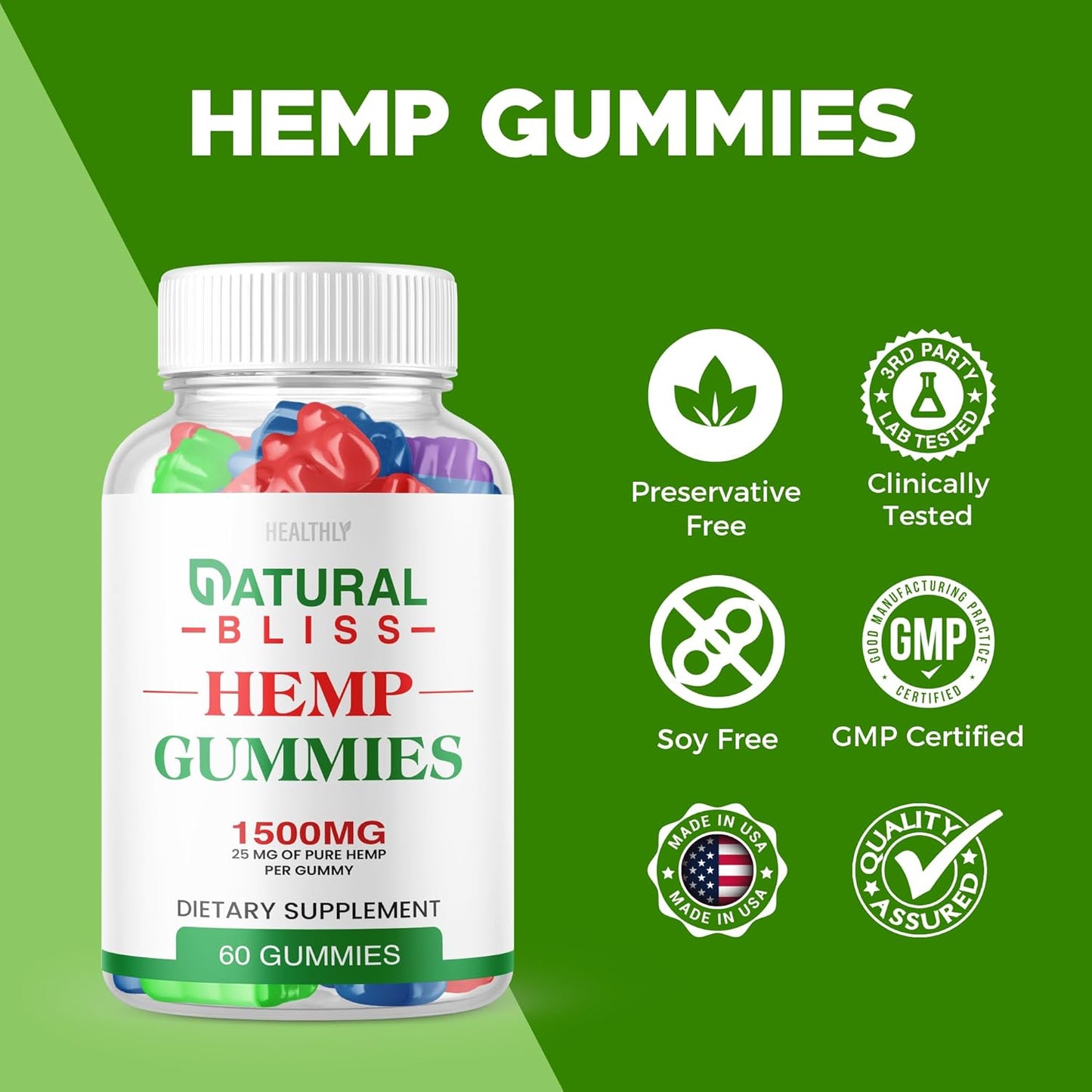 Natural Bliss metabolism booster Gummies - Premium Blend with 25mg metabolism booster per Gummy - 1500mg metabolism booster per Bottle - 60 Gummies