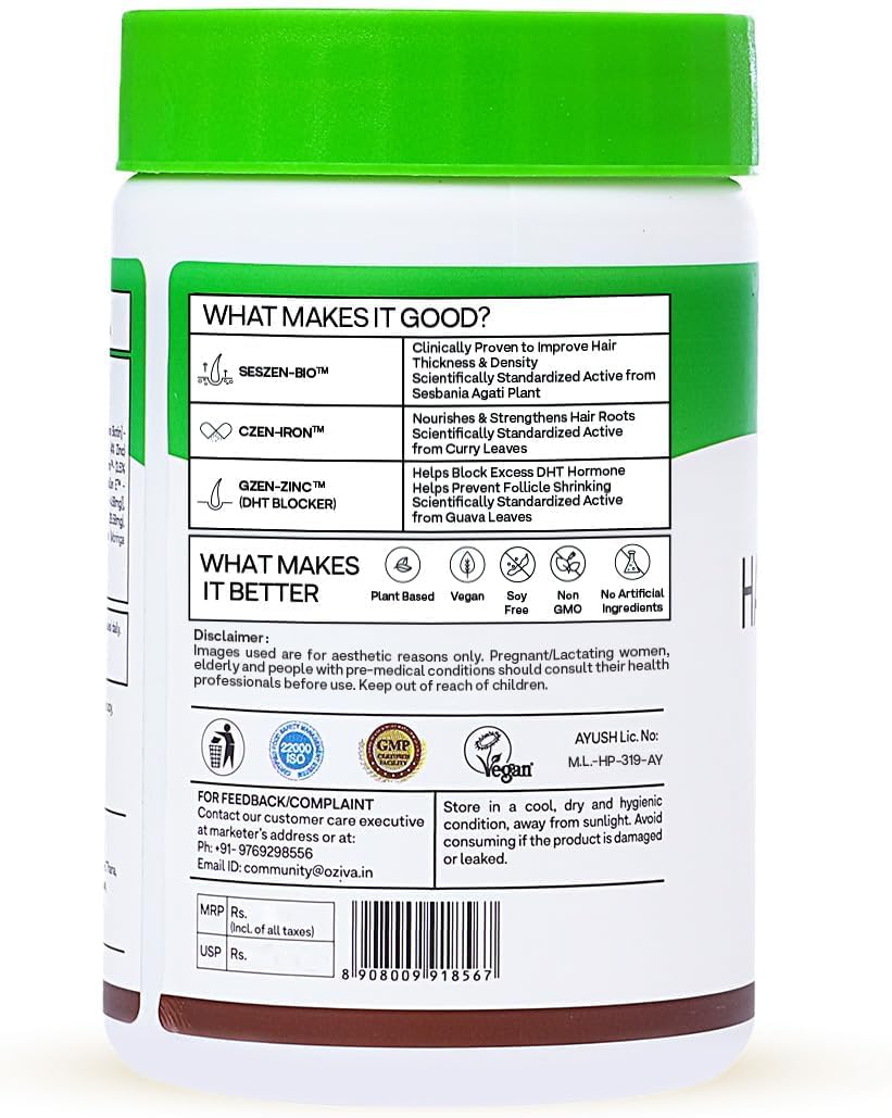Natural Hair Growth Supplements with Biotin, Iron, DHT Blocker, Vitamin E - 60 Capsules for Men & Women