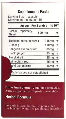 Natural Herbal Male Stamina and Vitality Supplement with Moringa - 15 Capsules