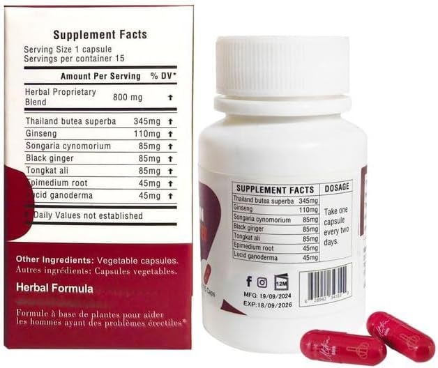 Natural Herbal Male Stamina and Vitality Supplement with Moringa - 15 Capsules