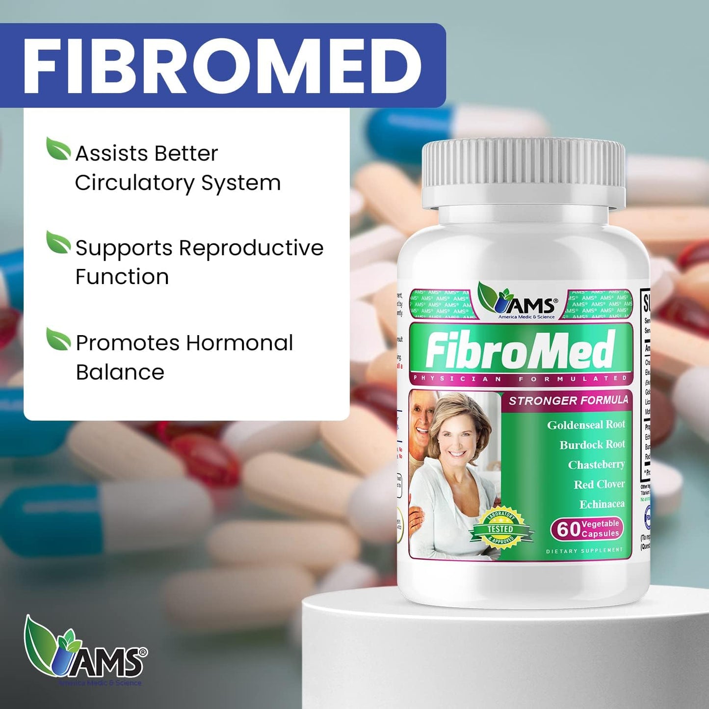 Natural Hormonal Balance Supplement for Women - FibroMed Capsules with Chasteberry, Red Clover, and Echinacea for Reproductive Health by America Medic & Science