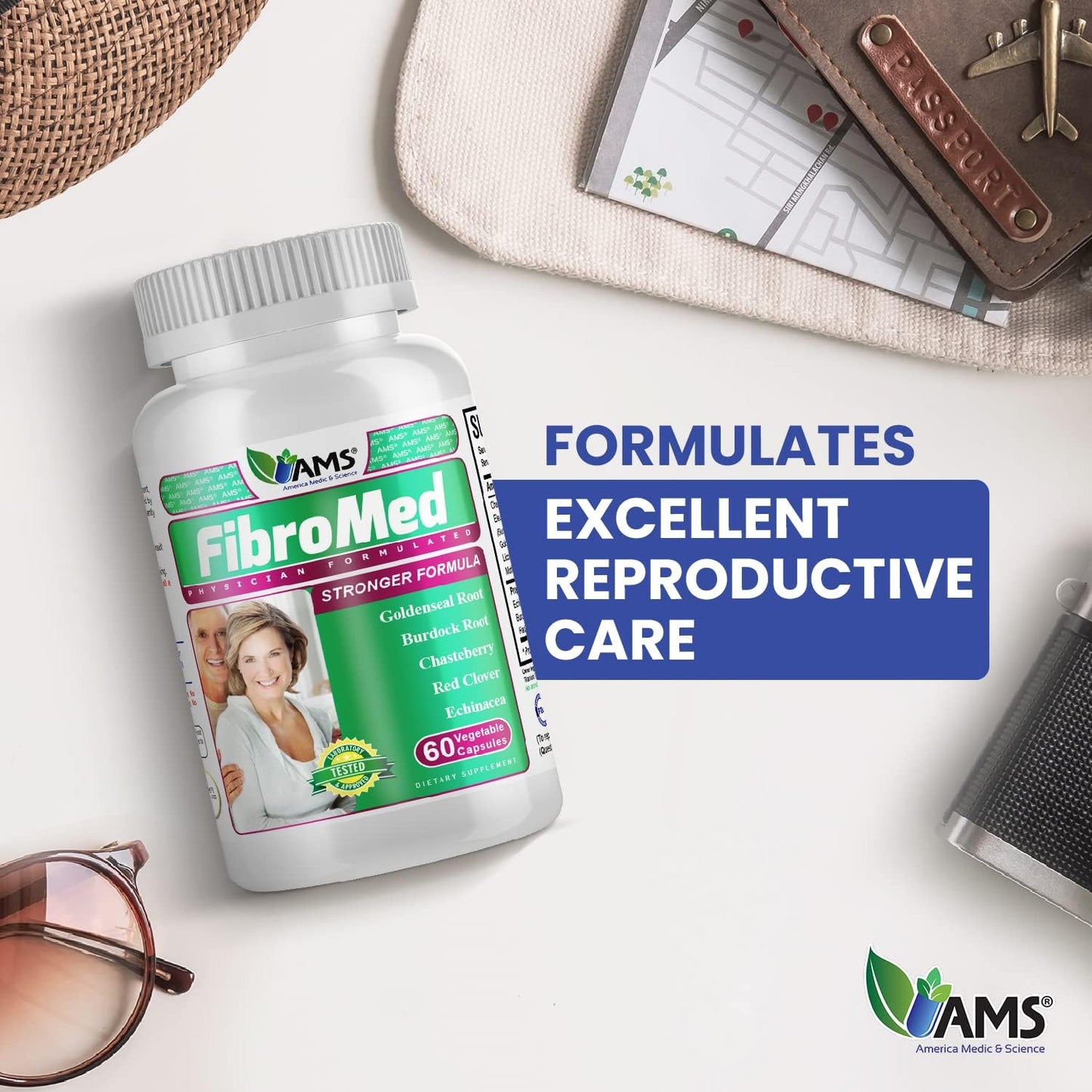 Natural Hormonal Balance Supplement for Women - FibroMed Capsules with Chasteberry, Red Clover, and Echinacea for Reproductive Health by America Medic & Science