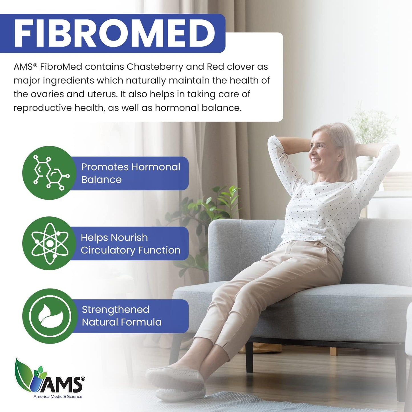 Natural Hormonal Balance Supplement for Women - FibroMed Capsules with Chasteberry, Red Clover, and Echinacea for Reproductive Health by America Medic & Science