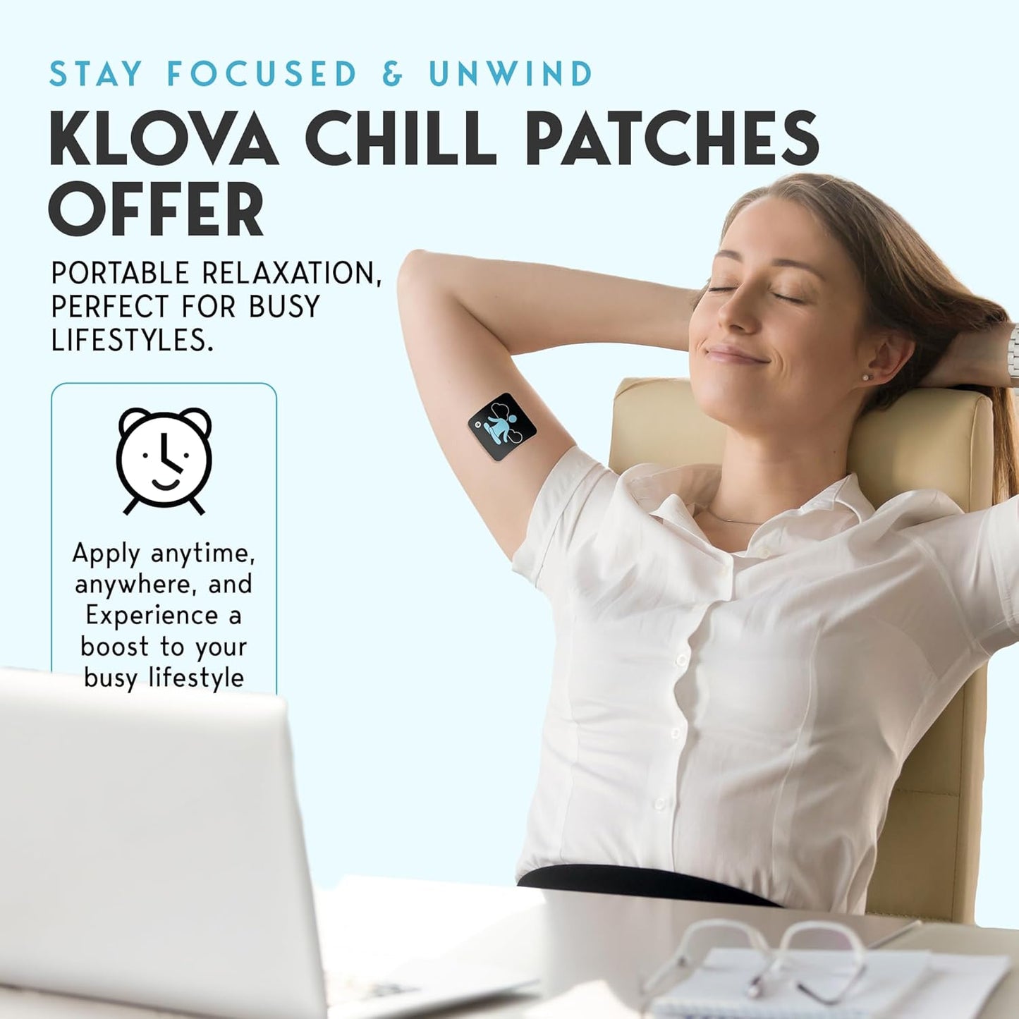 Natural Klova Chill Patches with Sensoril Ashwagandha, Rhodiola Rosea, and More for Stress Relief and Relaxation