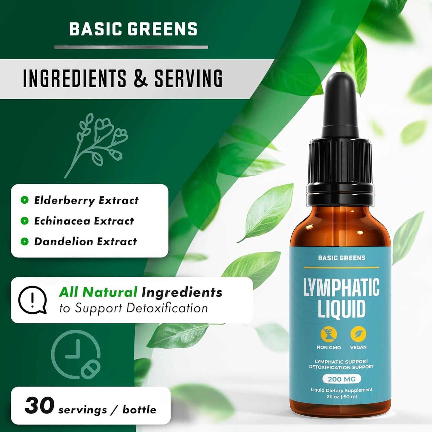 Natural Lymphatic Support Liquid for Immune Boost & Daily Cleanse - Easy-Absorb Formula for Wellness Support - 2 Fl Oz